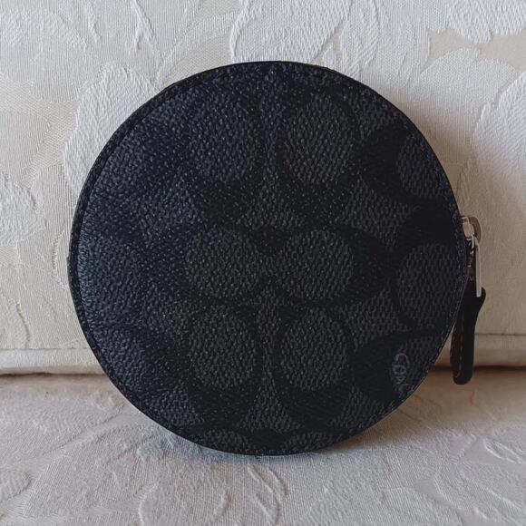 Coach NWT Black Cat Signature Zip Round Coin Case Wallet CX348 SOLD OUT $128 - Picture 6 of 12